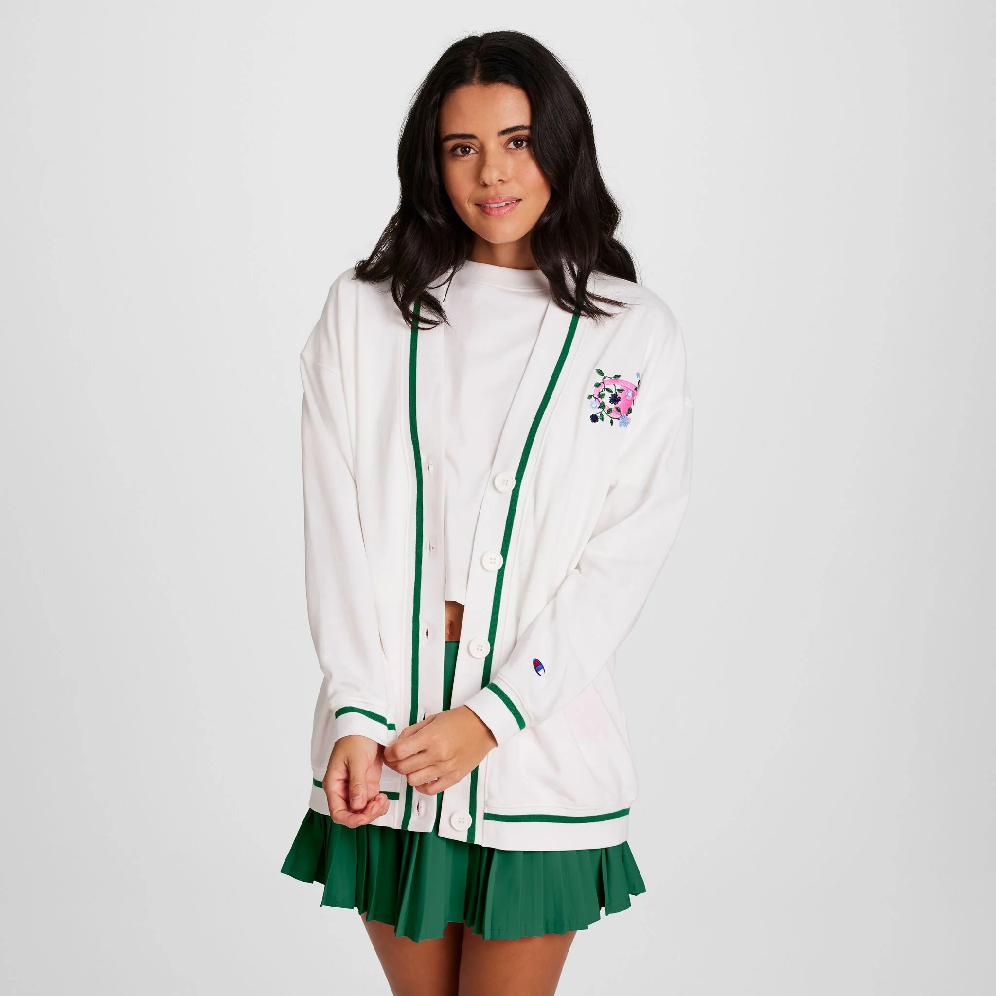 Country Club Cardigan, Embroidered Floral "C" Logo - Image 6
