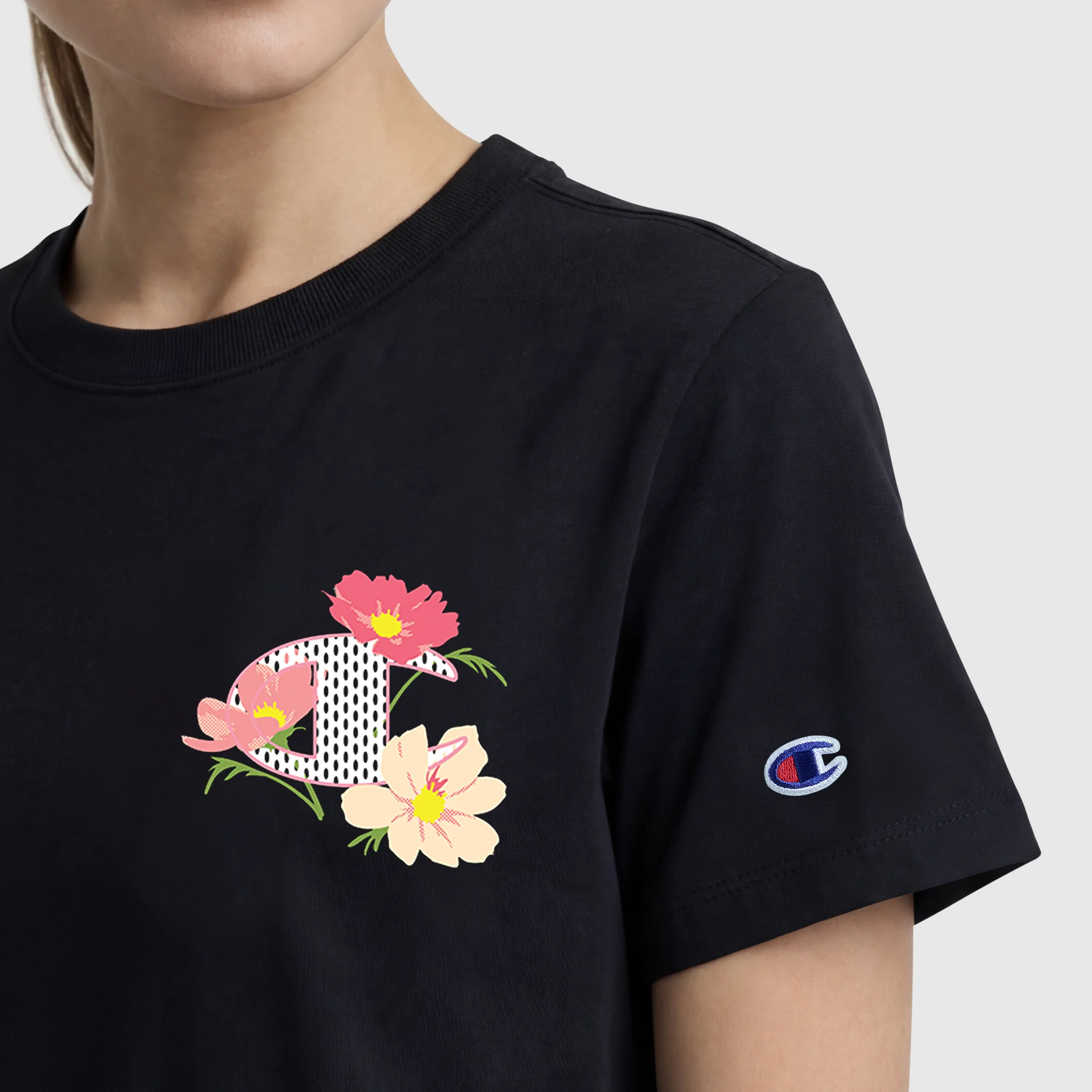 Floral Mesh "C" Graphic T-Shirt, C  Logo - Image 3