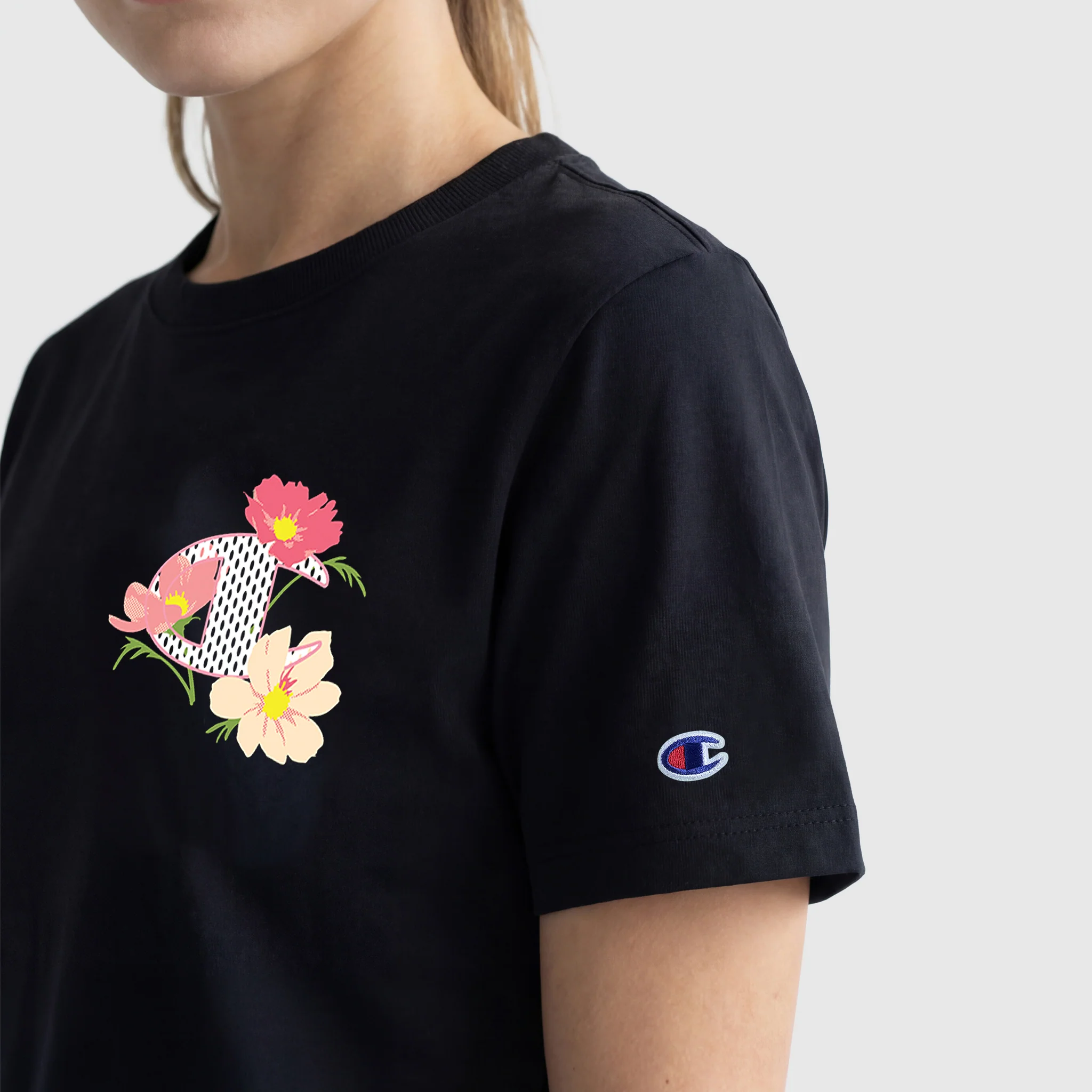 Floral Mesh "C" Graphic T-Shirt, C  Logo - Image 4