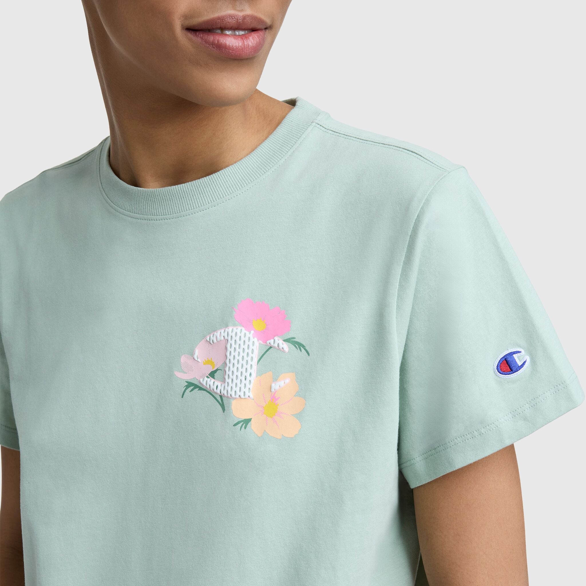 Floral Mesh "C" Graphic T-Shirt, C  Logo - Image 3