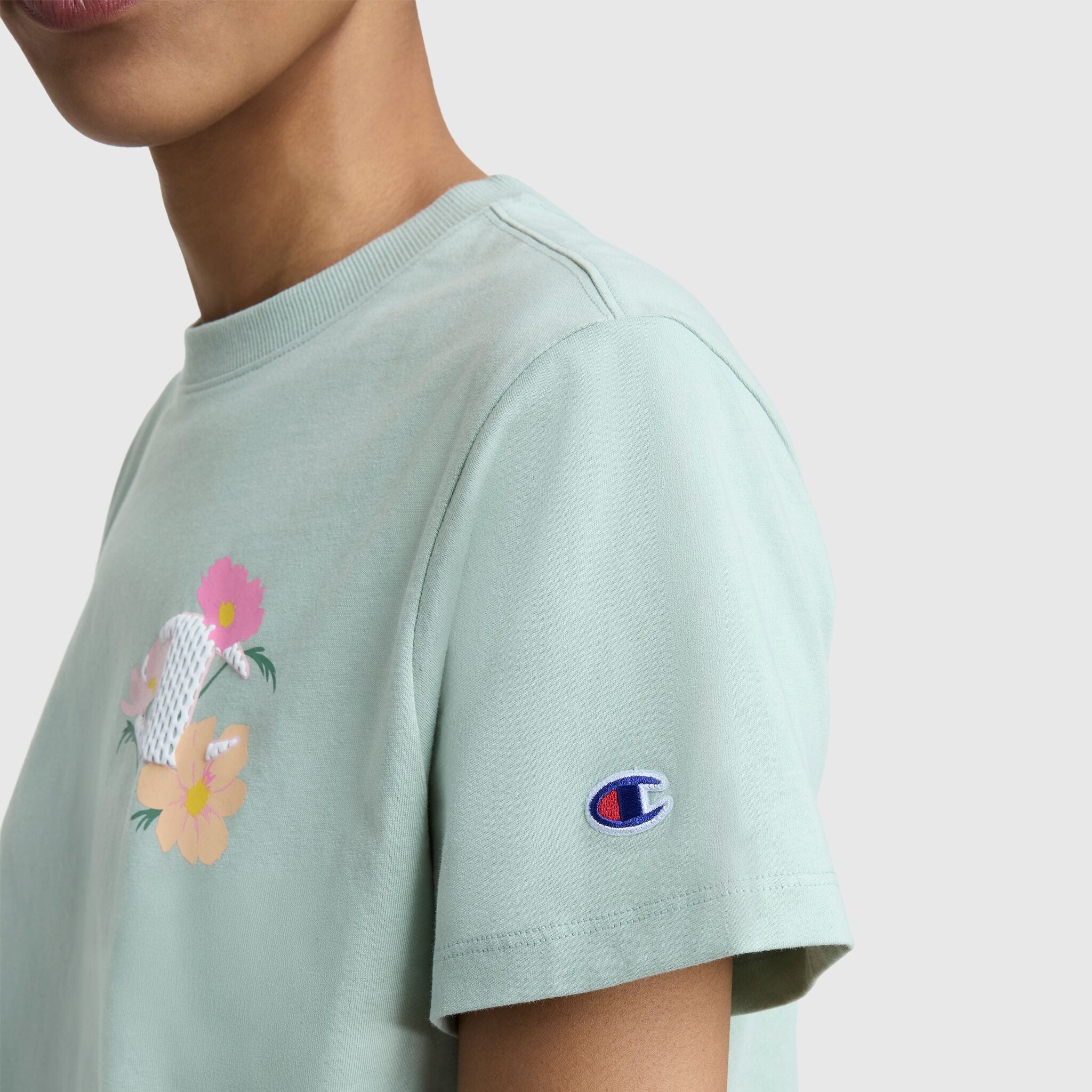 Floral Mesh "C" Graphic T-Shirt, C  Logo - Image 4