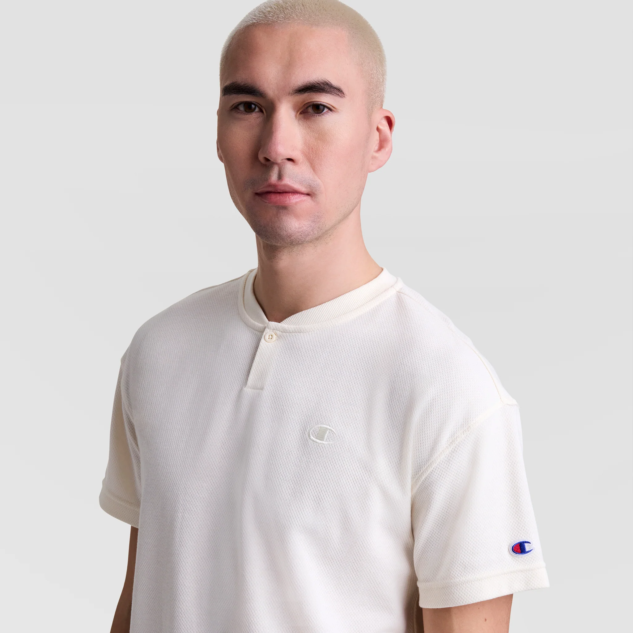 Textured Henley, Tonal Embroidered C Logo - Image 3