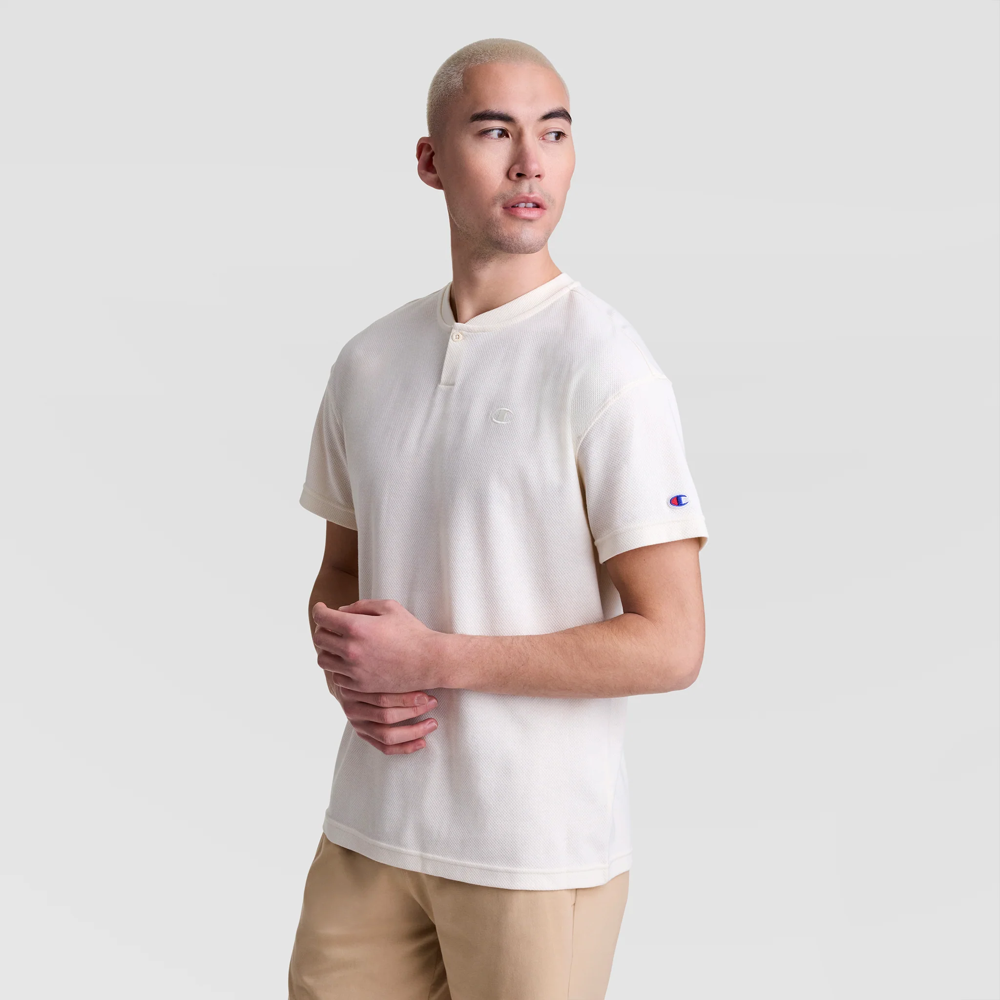 Textured Henley, Tonal Embroidered C Logo - Image 4